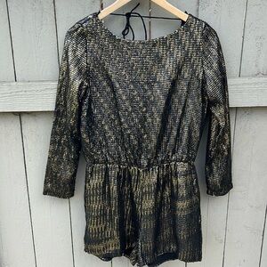Zara Black and Gold Sequins Romper Long Sleeve Sz S Cocktail Party Date …